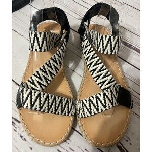 Frye & Co Sandals Women’s 10 Black White Kole Adjustable Espadrille Shoes Aztec